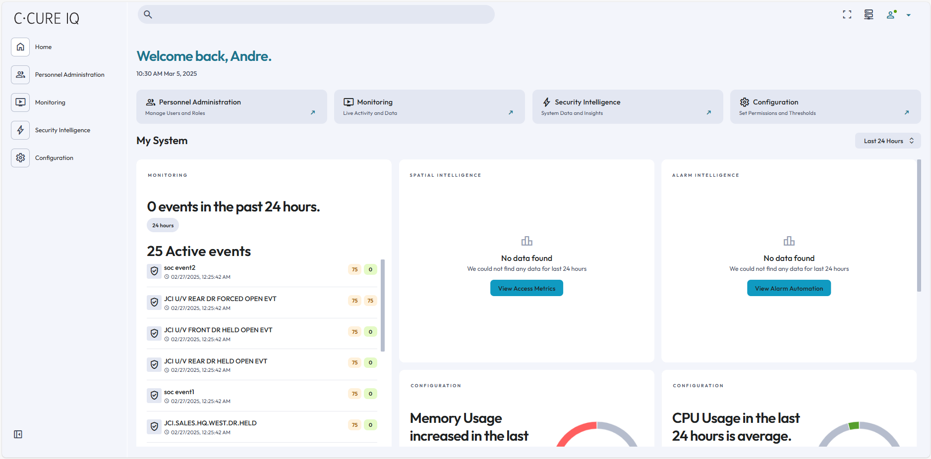 Image of the CCURE IQ home page