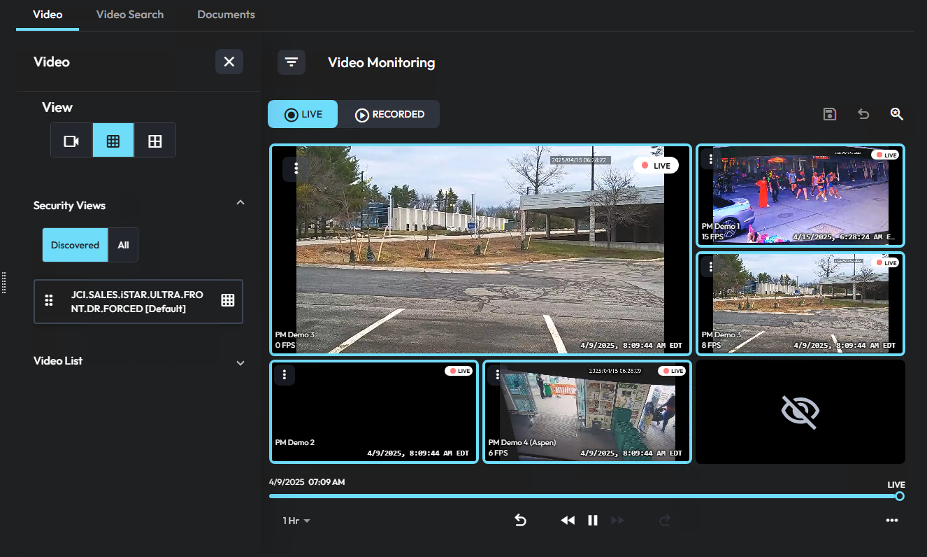 Image of the event assessment window. The Video Monitoring tab is displaying live video.
