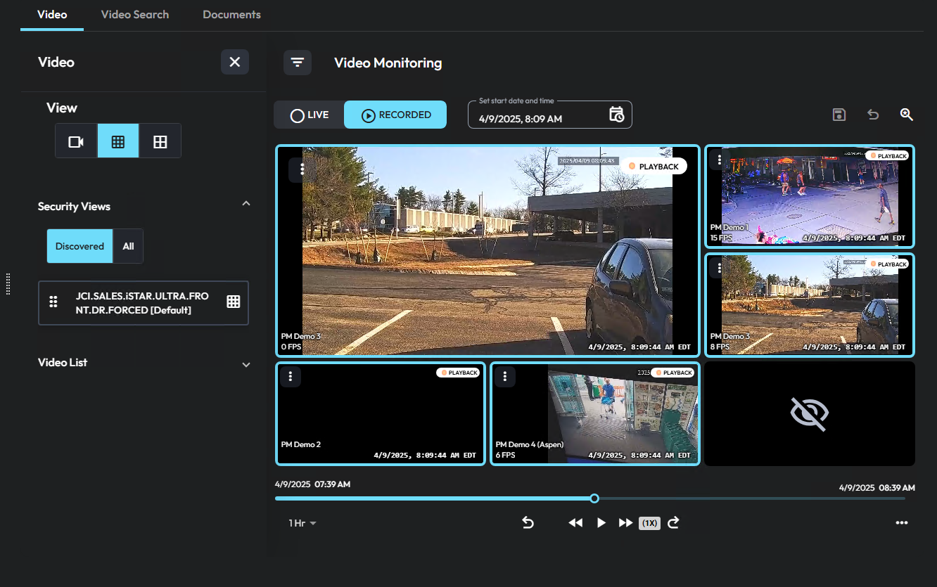 Image of the event assessment window. The Video Monitoring tab is displaying recorded video.