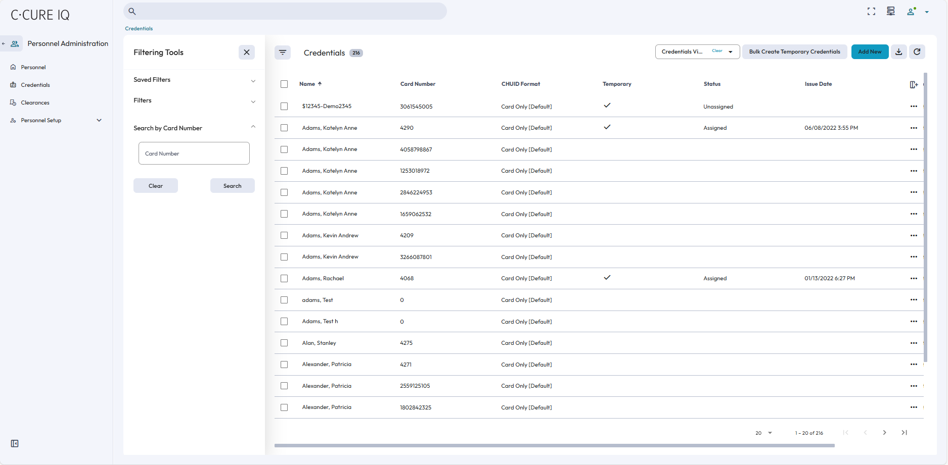 Image of the Credentials tab