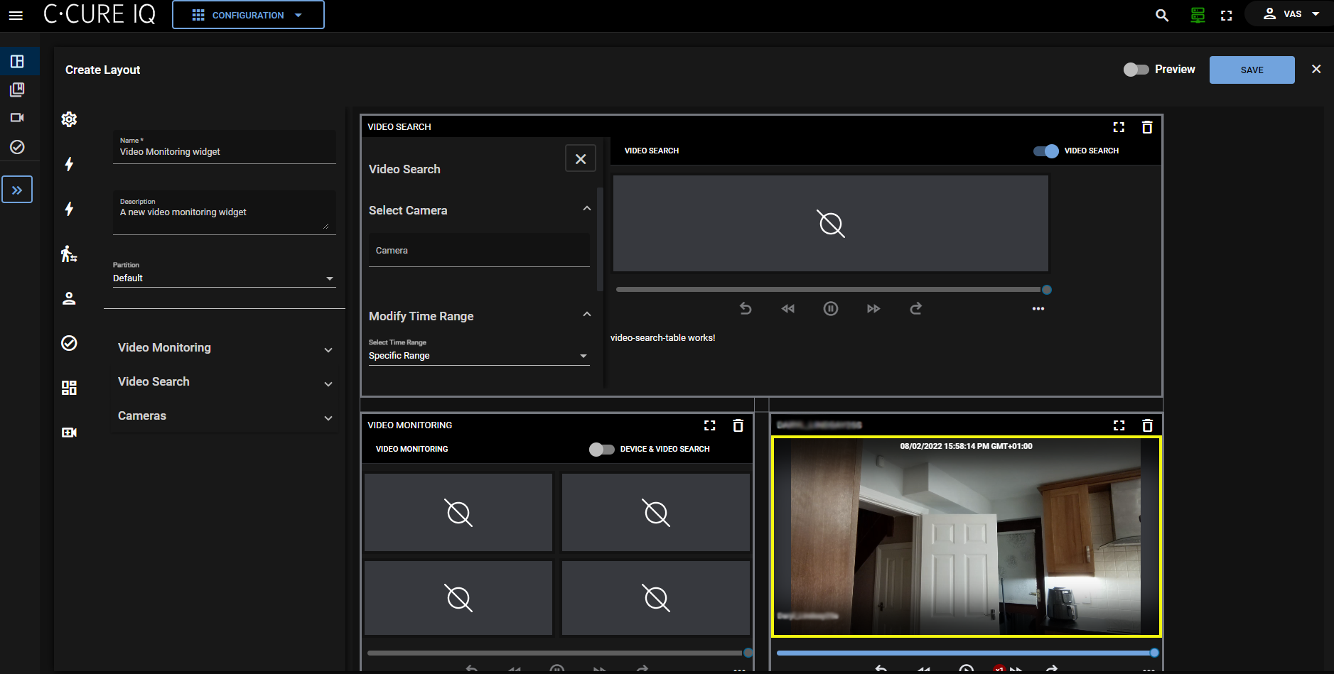 A screeshot of the configuration page for video monitoring layouts.