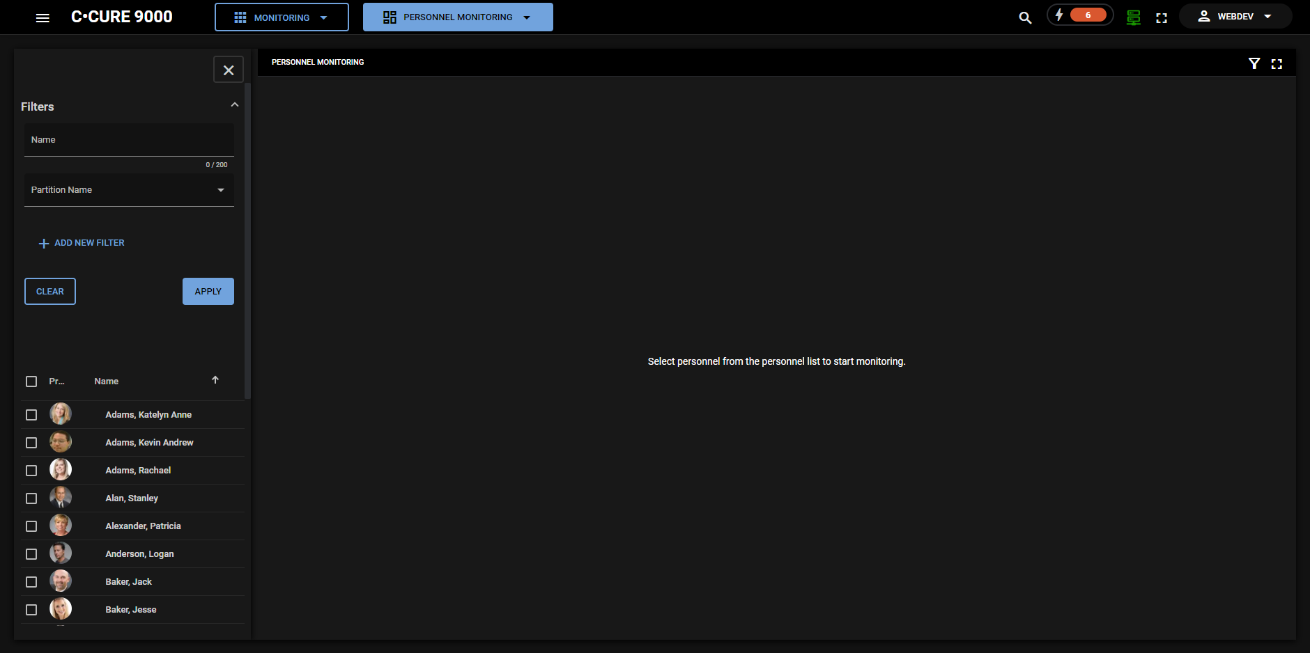 A screenshot of the Personnel Monitoring web layout.