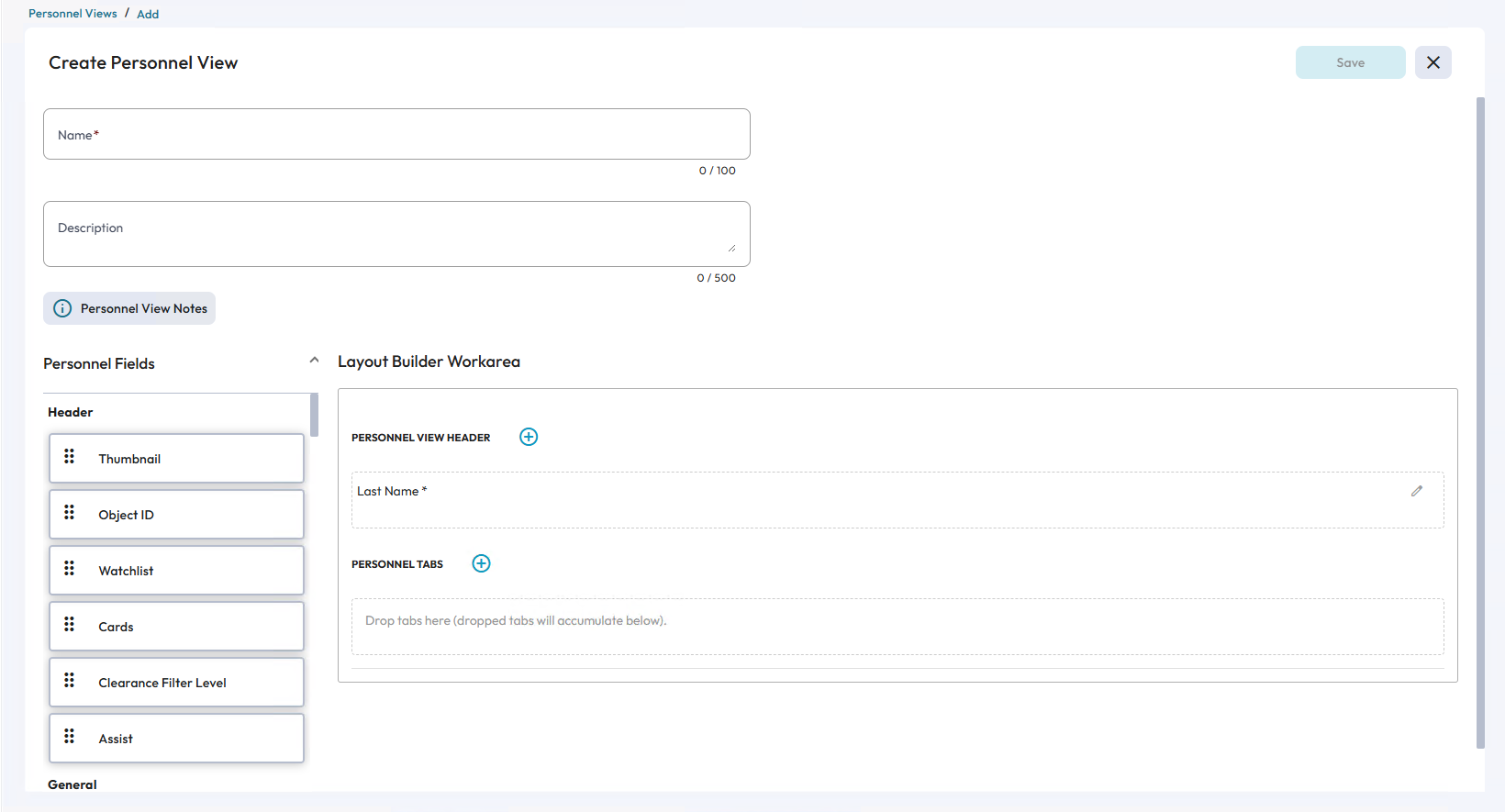 Image of the Personnel View editor