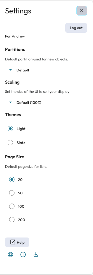 Image of the user settings menu